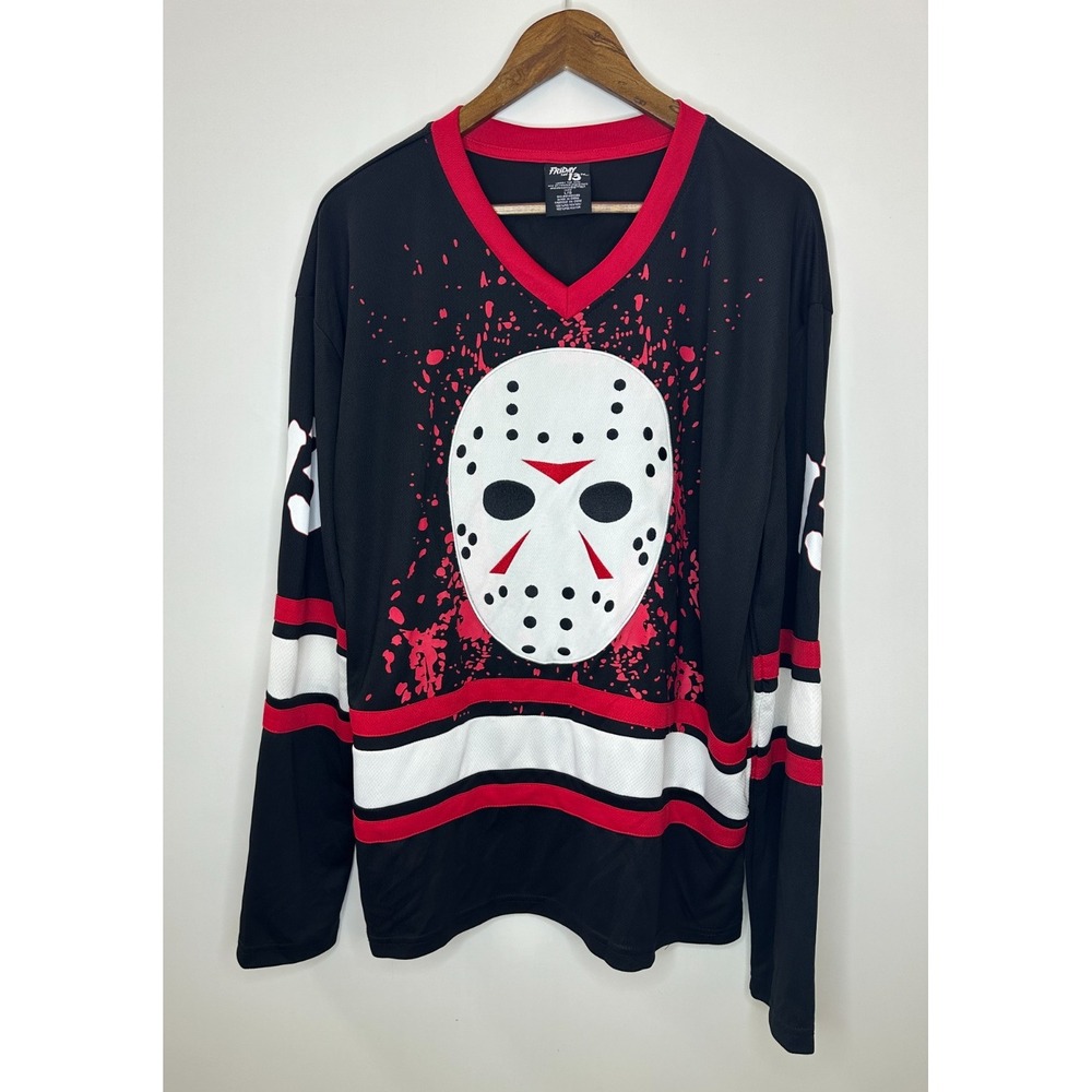 Friday the 13th Jason Voorhees Hockey Jersey Black Red Large 13 Horror Movie - Picture 10 of 10